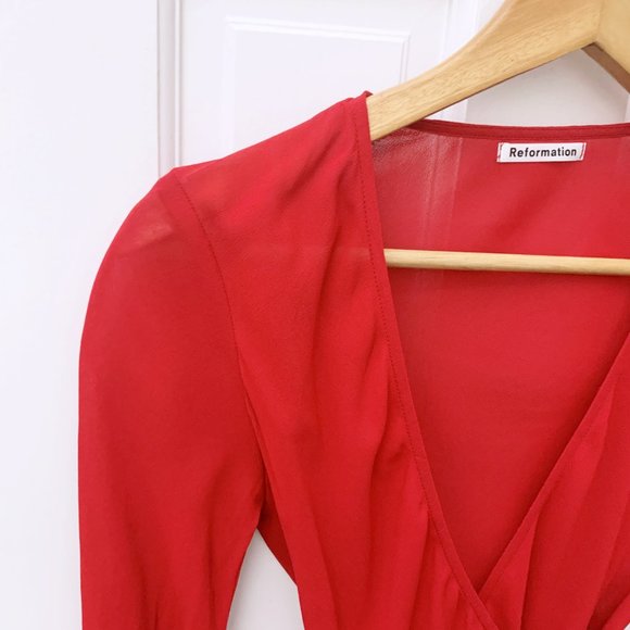 Reformation Red Wrap Blouse Size Small - Picture 8 of 9